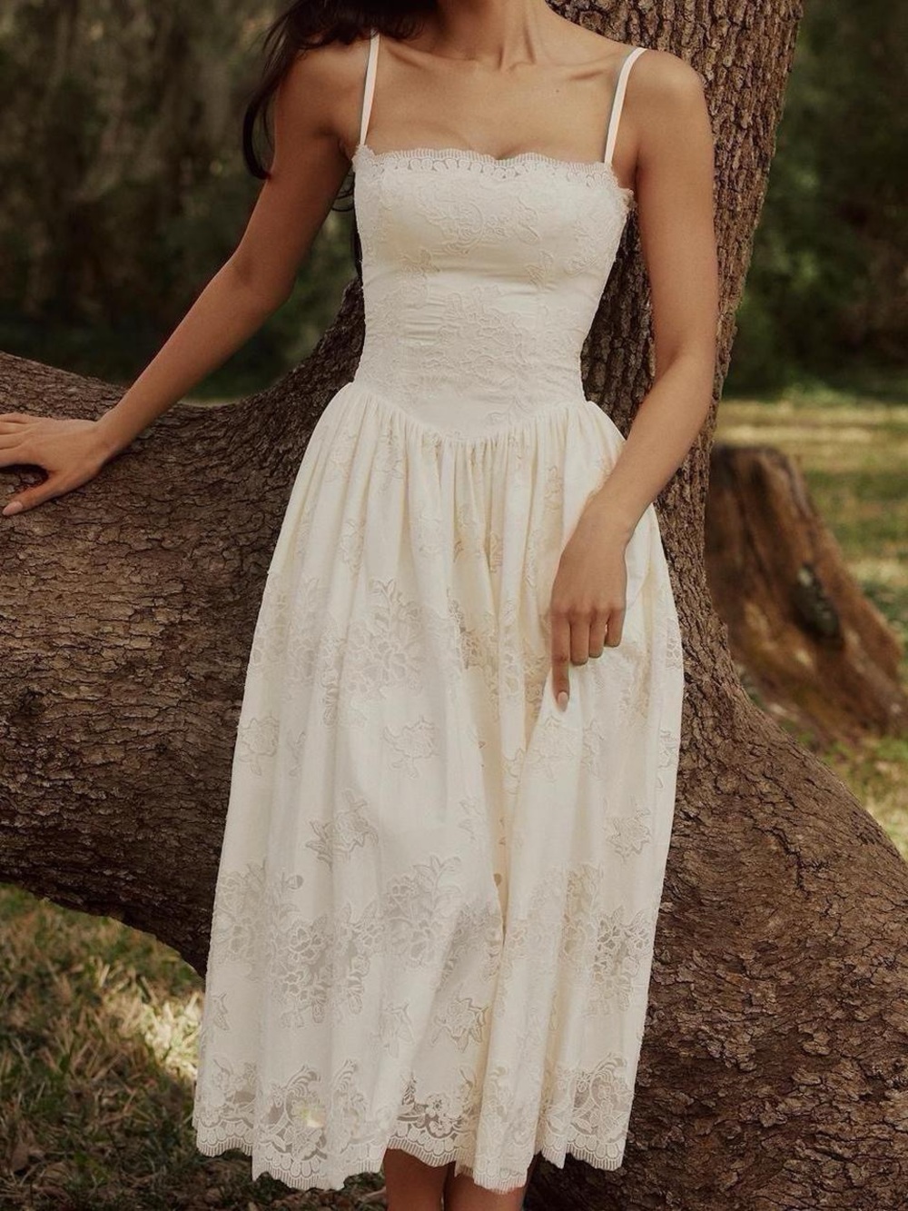NWOT House of CB Chloe White Custom Lace + Cotton Midi Dress
